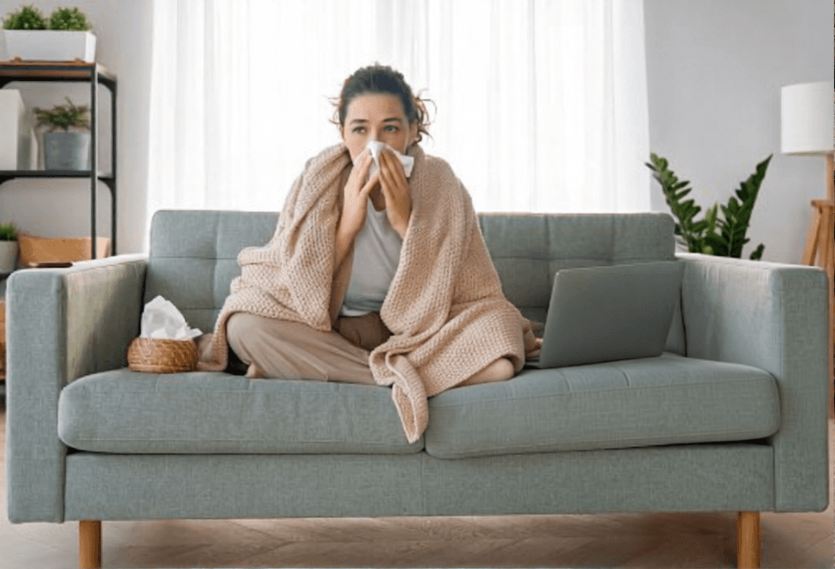 Sick person on couch
